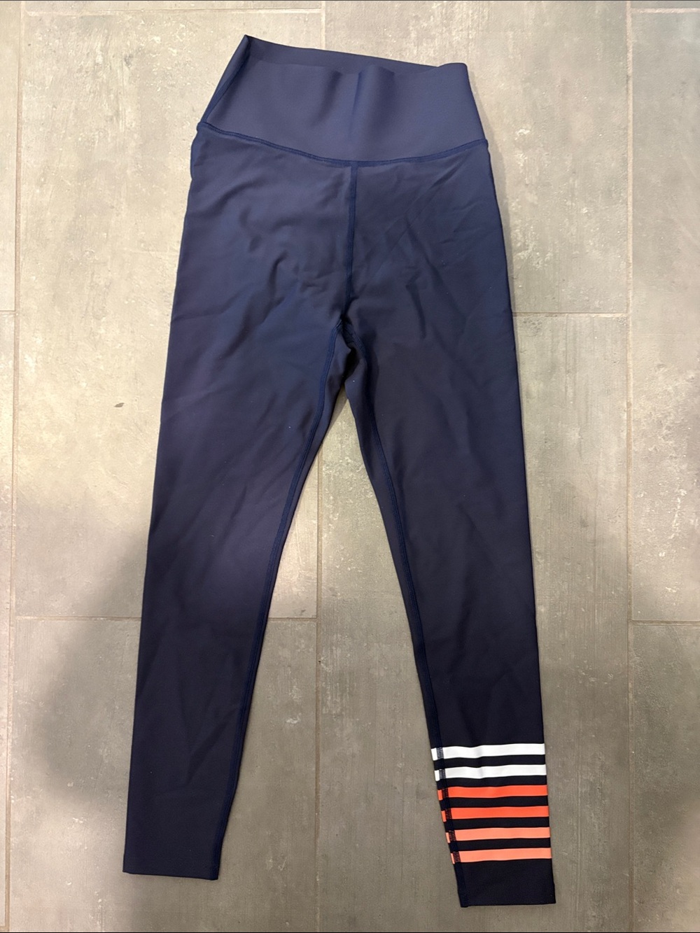 Addison Bay Navy Leggings with White and Orange Ankle Stripes